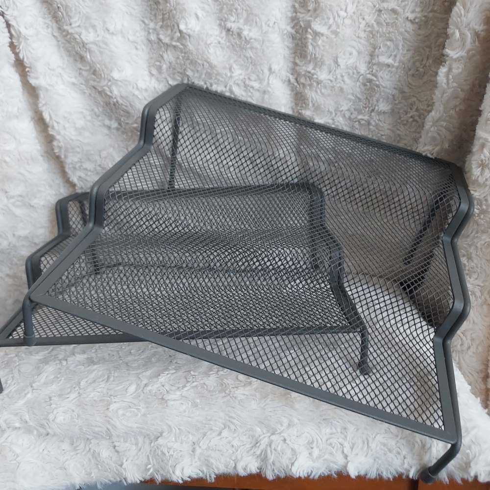 Modern Gray Metal Mesh Shelve or Drawer Organizers Tiered Risers Set Of 2